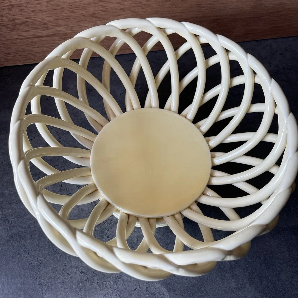 VTG Palermo Artimino Woven Ceramic Bread Basket Fruit Bowl Ironstone Yellow MCM